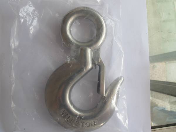 A stainless steel eye hook with latch 3 ton.