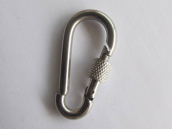 A stainless steel snap hook for wire rope.